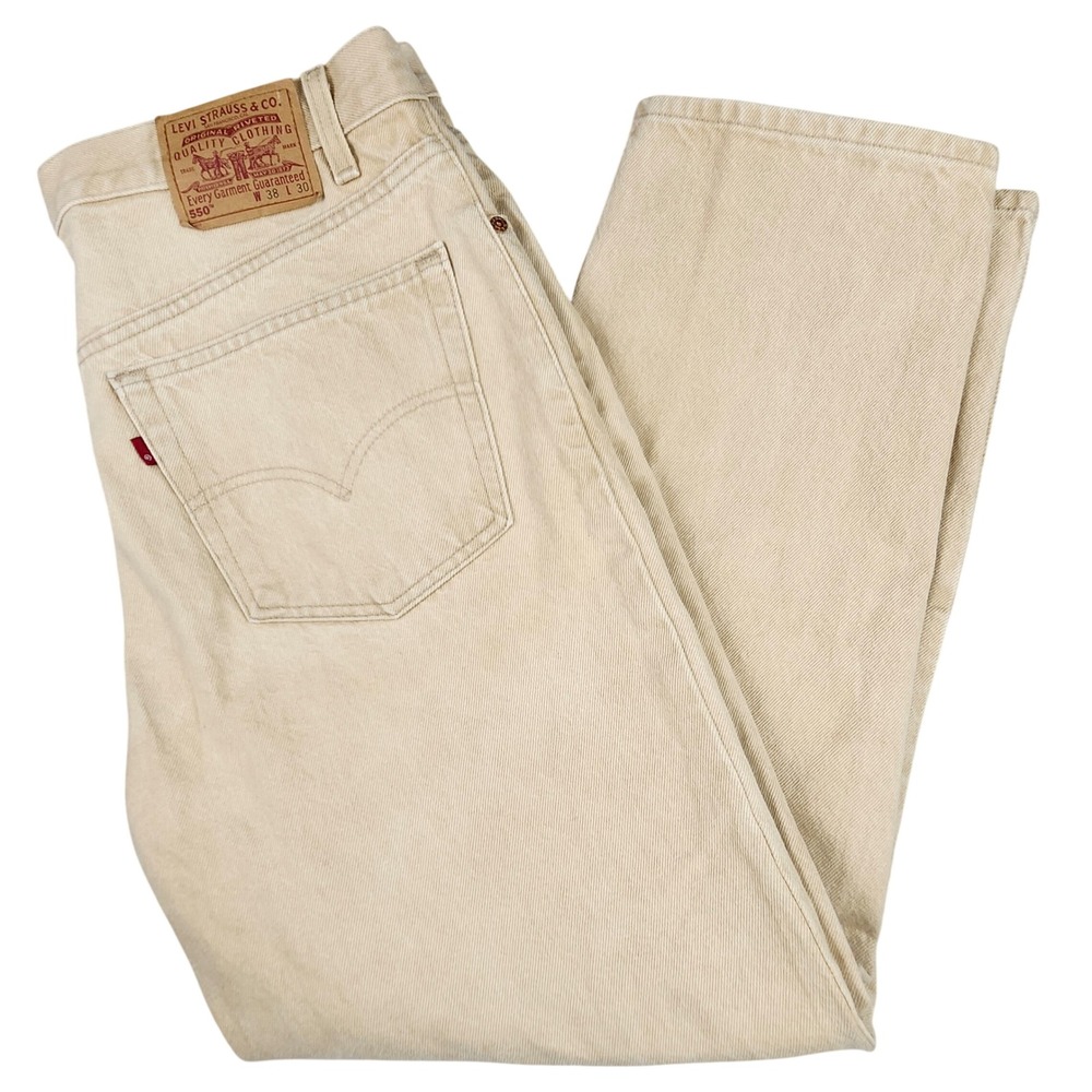 Levi 550 Relaxed Fit Men 38x30 Khaki Denim Jeans USA VTG 90s Y2K Canvas Workwear